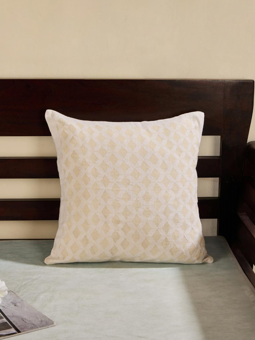 Fabindia Beige & Cream-Coloured Geometric Square Cushion Covers