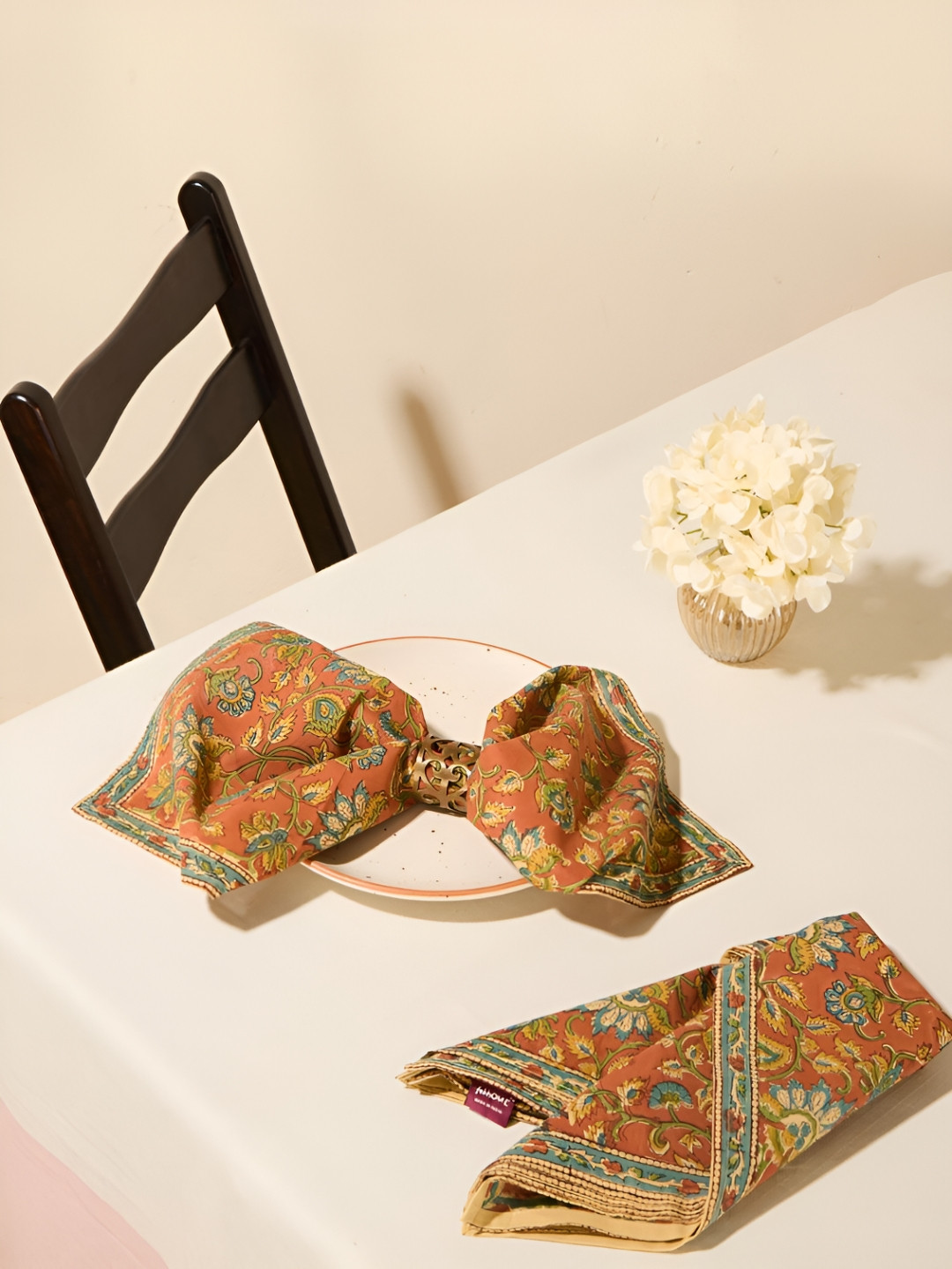 Fabindia Taamisra 6-Pcs Orange-Colored & Blue Printed Cotton Table Napkins