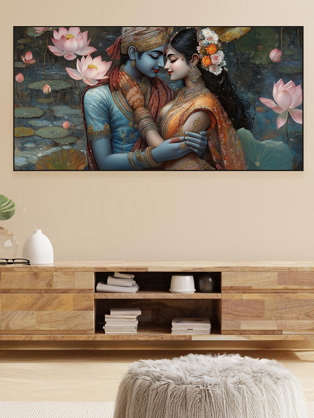nestroots Grey Pattachitra Playfulness of Krishna and Radha Canvas Religious Wall Painting