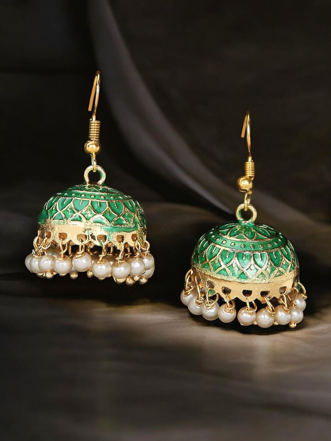 OOMPH Artficial Beaded Meenakari Dome Shaped Jhumkas