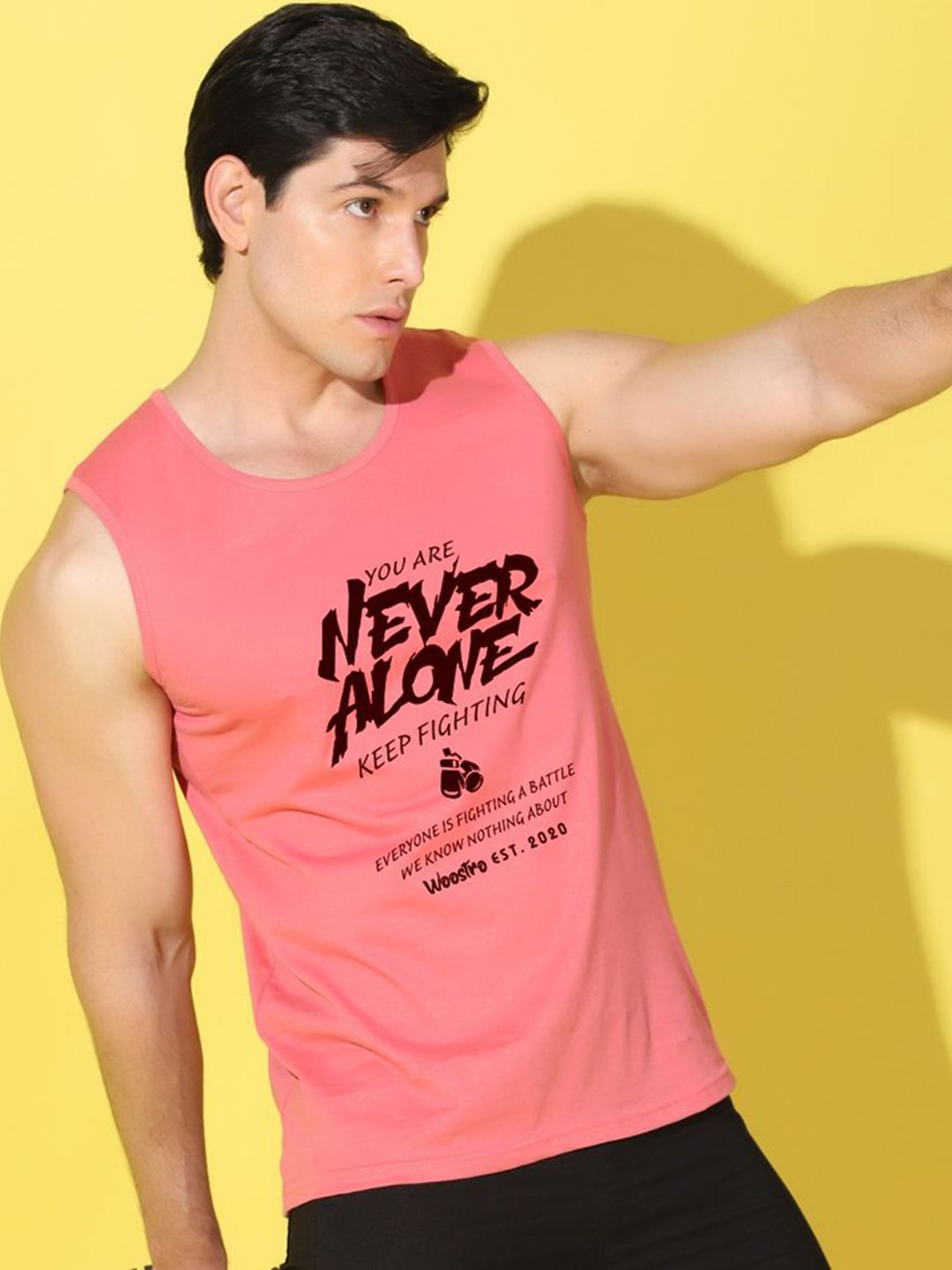 WOOSTRO Printed Gym Innerwear Vest VWS26 ALONE PEACH