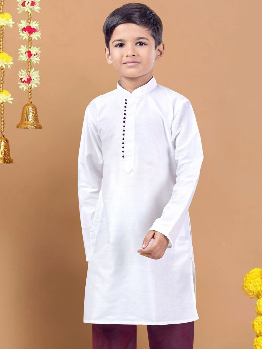 Pehanaava Boys Woven Design Mandarin Collar Kurta