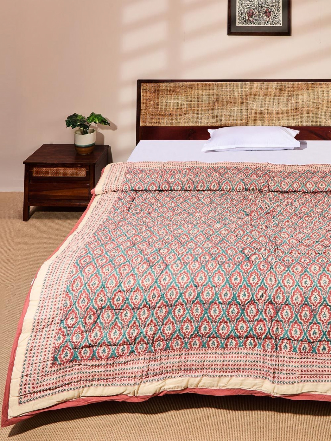 Fabindia Blue & Red Floral AC Room Single Bed Quilt