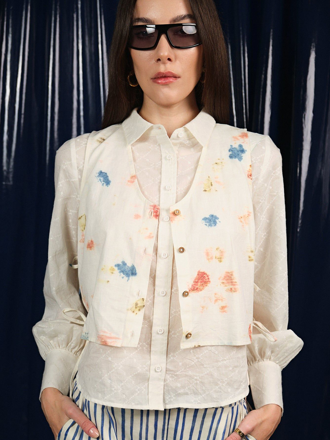 Virgio Kusum Top Eco-Printed Tie-Up Waistcoat