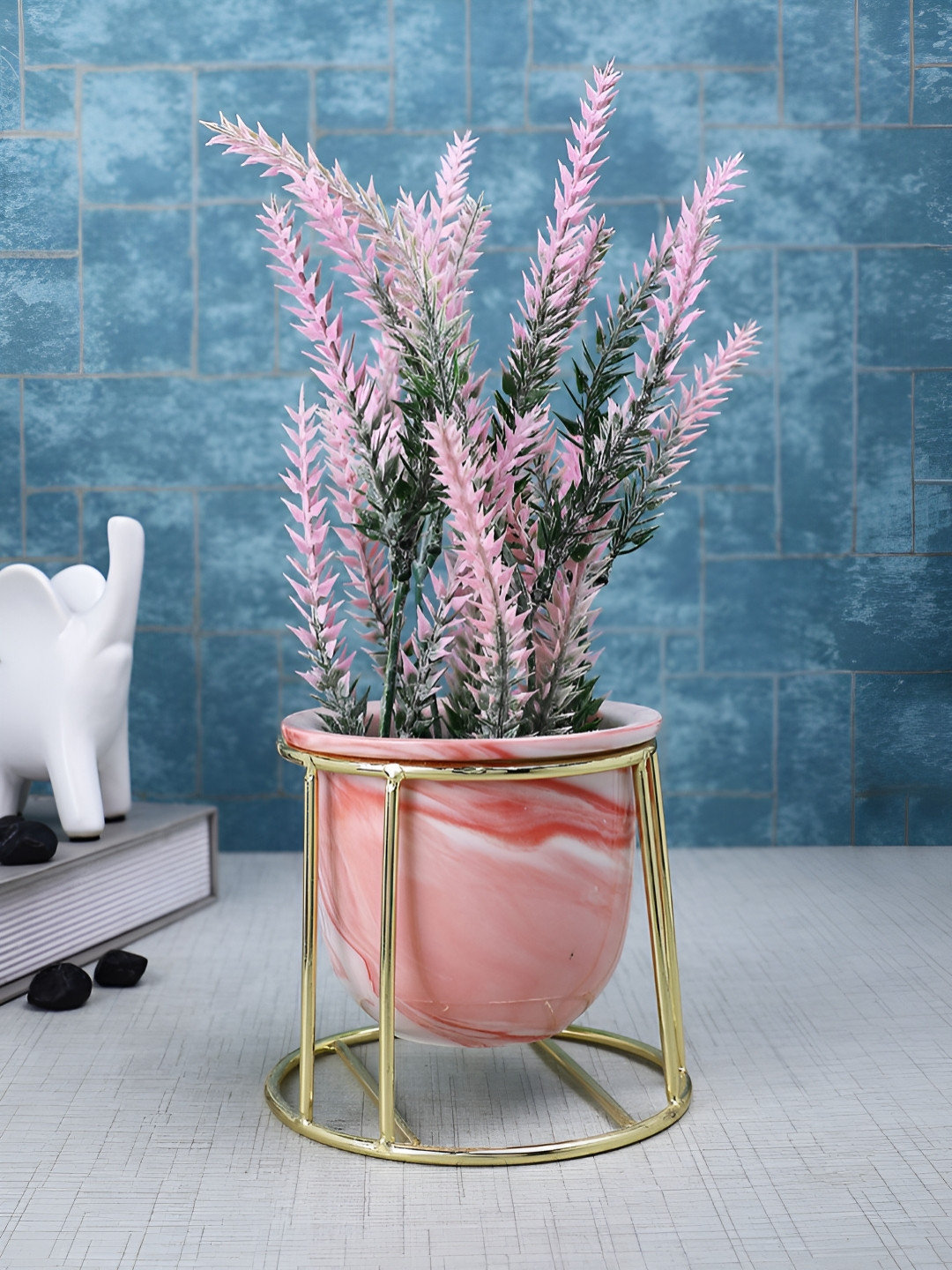 TAYHAA Pink 1 Pieces Lavender Artificial Plant With Pot