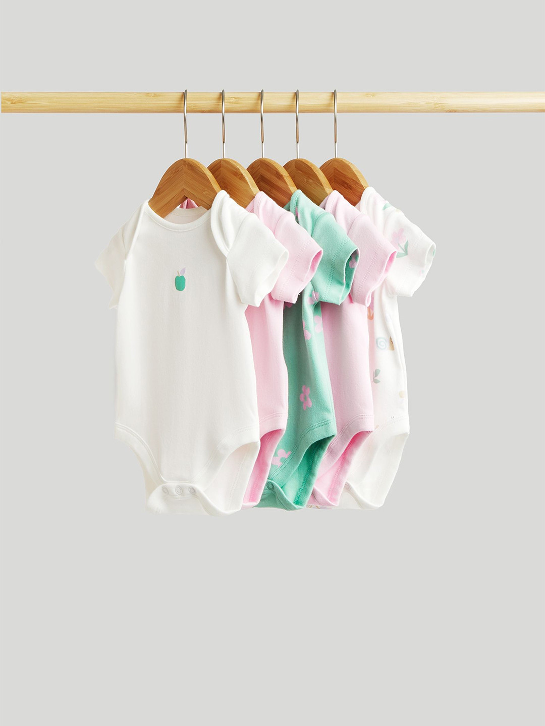 mothercare Essentials Infant Girls Pack Of 5 Pure Cotton Bodysuits