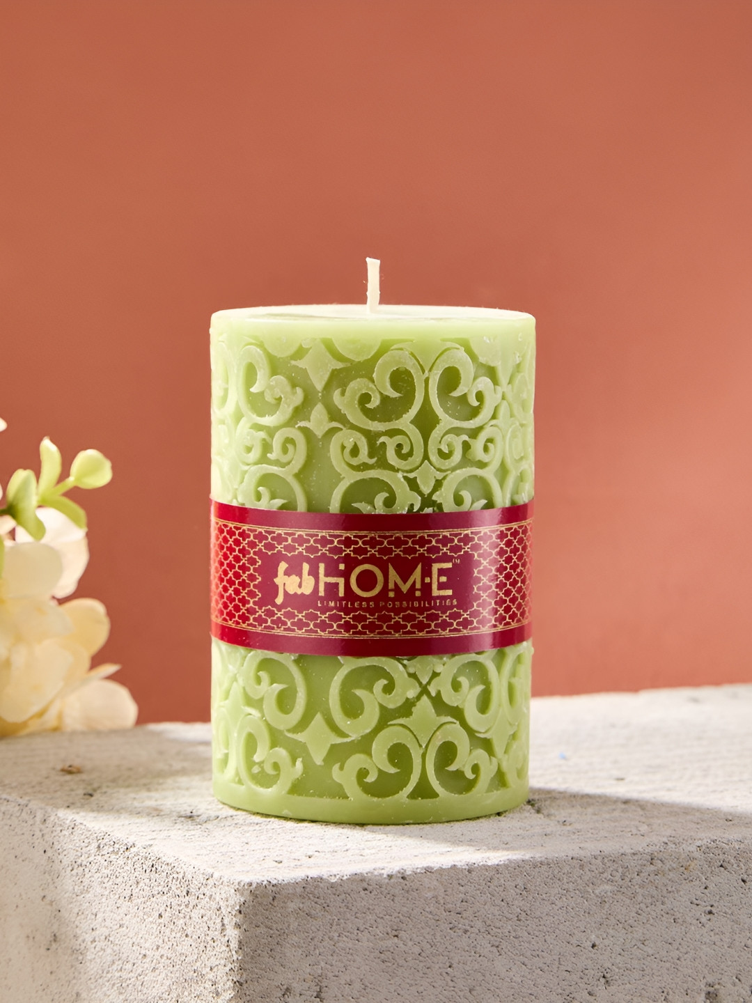 Fabindia Embossed Pillar Candle Smokeless 1 Wick Scented Solid Geometric Regular Candles