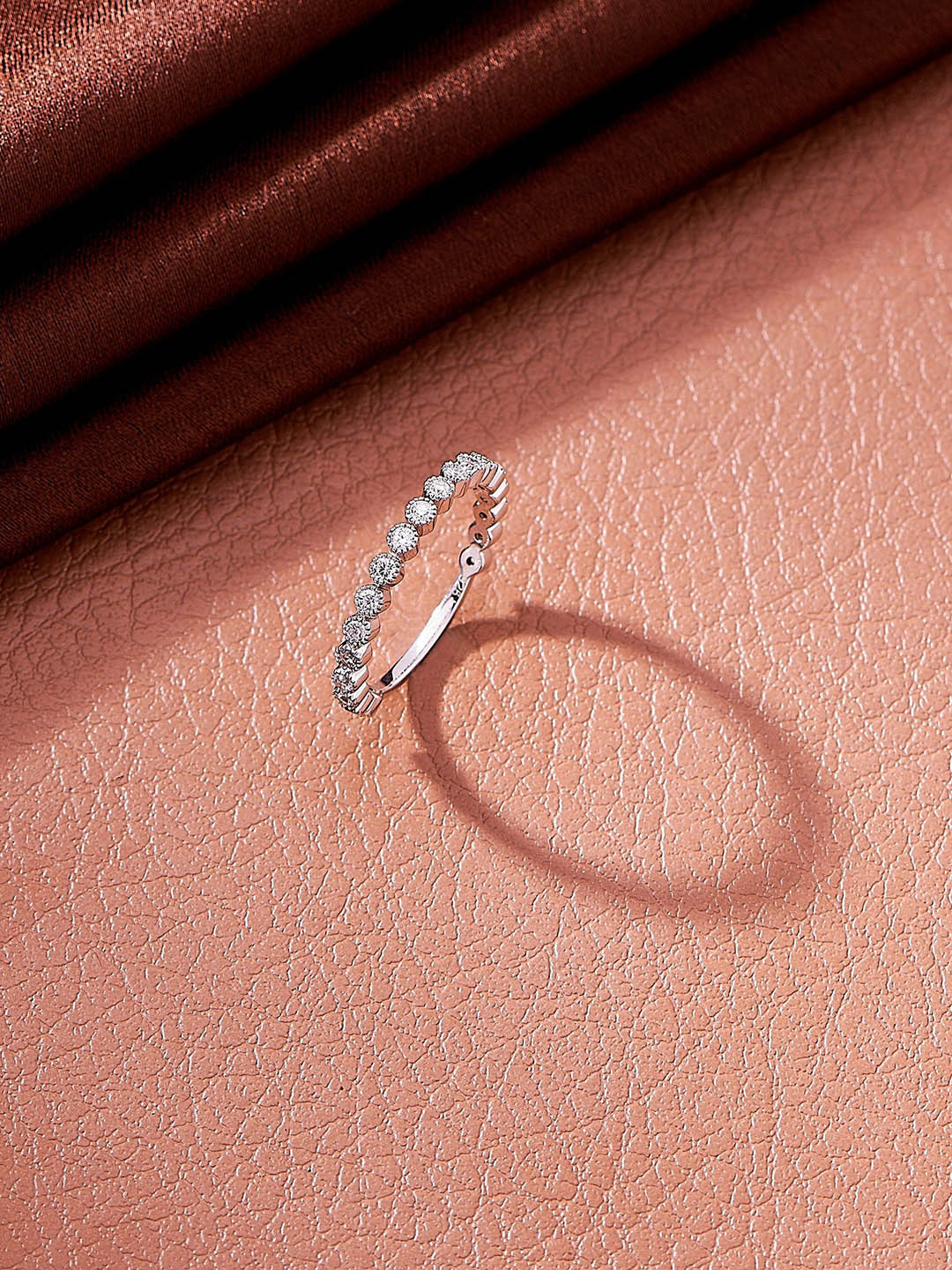 Nipura 925 Sterling Silver Rhodium-Plated CZ Studded Half-Eternity Band Finger Ring