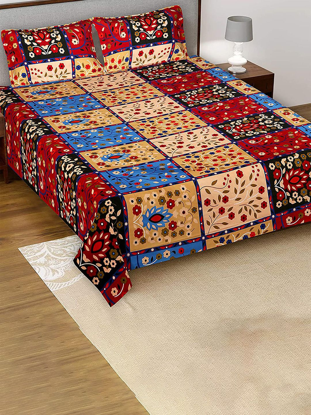 Kuber Industries Luxurious Maroon Floral Cotton Breathable 144 TC Queen Bedsheet with 2 Pillow Covers-90 x 100 inches