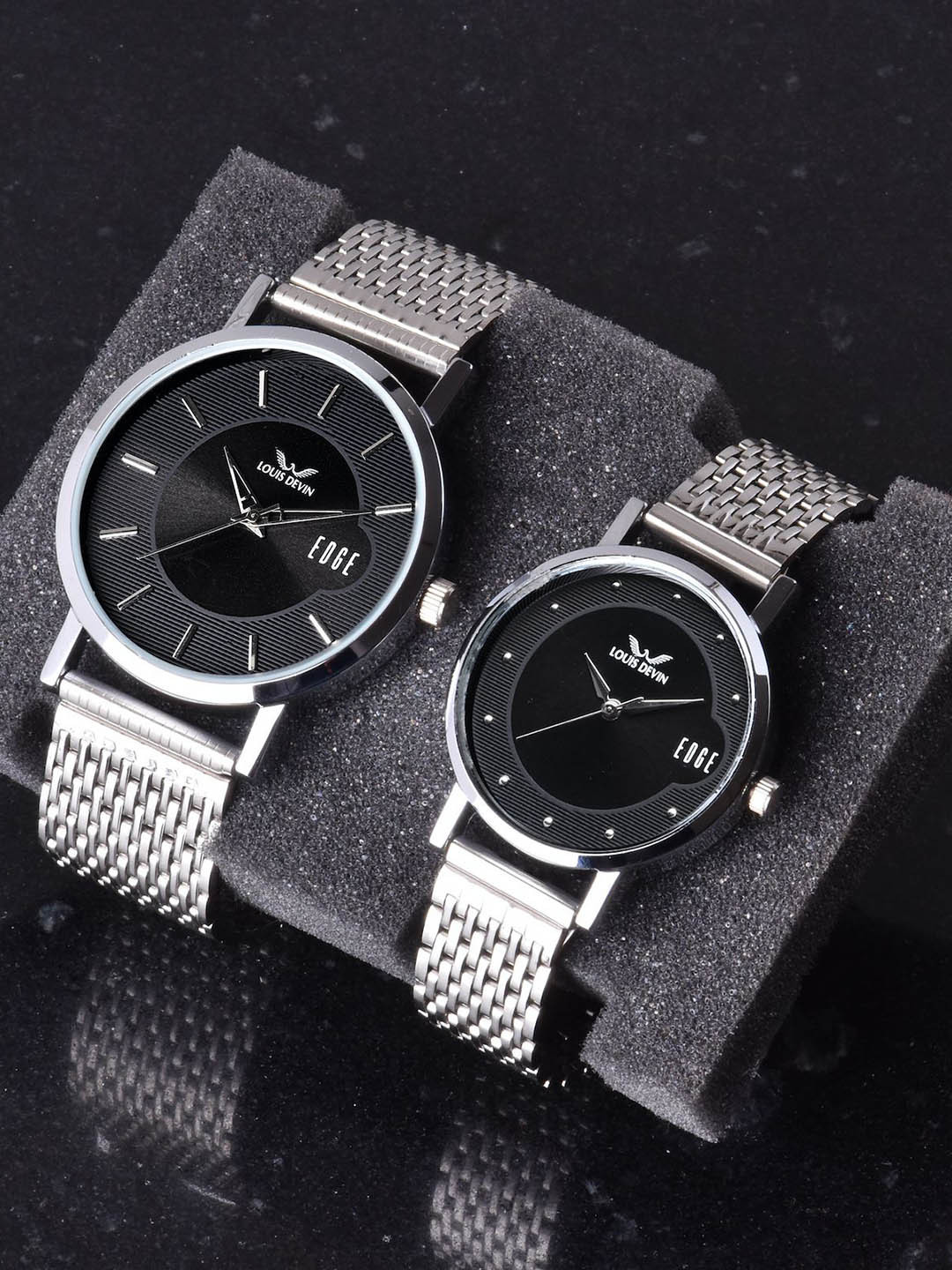 LOUIS DEVIN Unisex Brass Dial & Stainless Steel Bracelet Style Straps Analogue Watch LDCM-WT092-BLK-CH