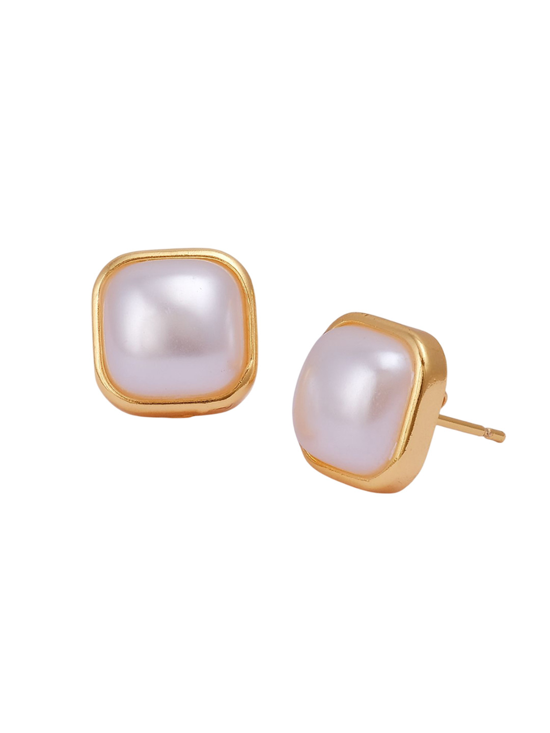 EL JOYERO Gold-Plated Pearls & Gemstone Enamel Studded Square Shaped Studs