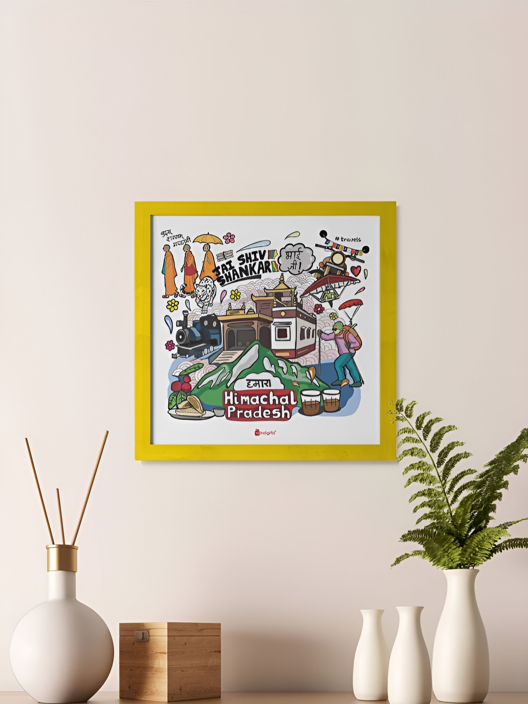 Indigifts Yellow & White Square Himachal Pradesh Theme Wall Art