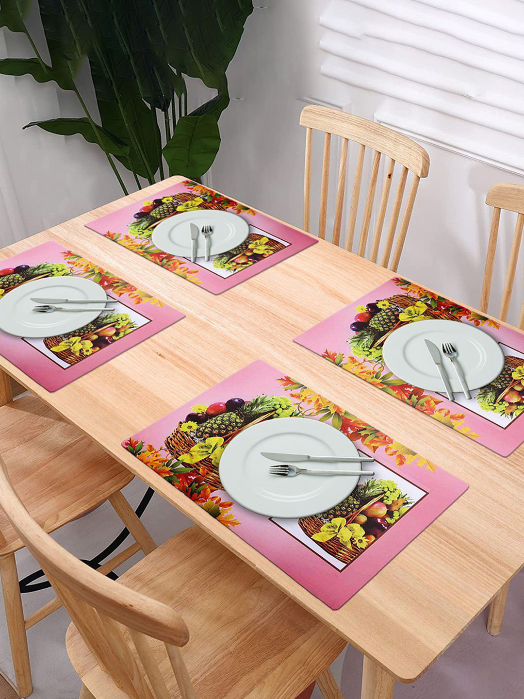 Kuber Industries 6-Pcs Pink Printed Stain Resistant Table Placemats