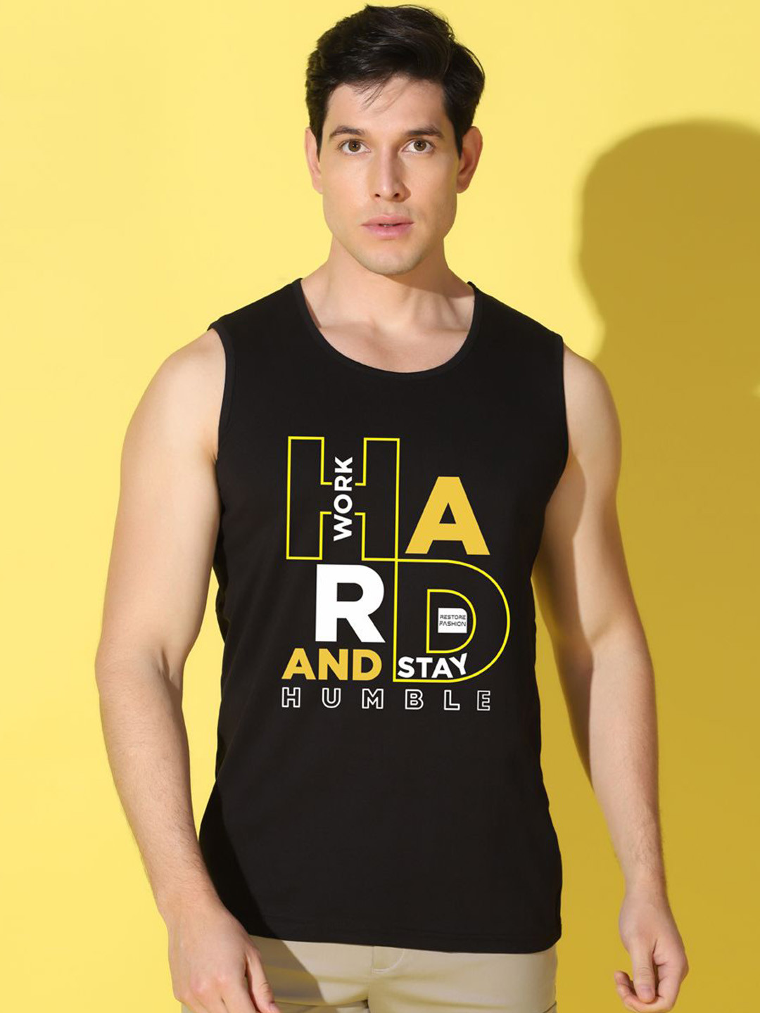 WOOSTRO Printed Gym Innerwear Vest VWS26 HARD BLACK