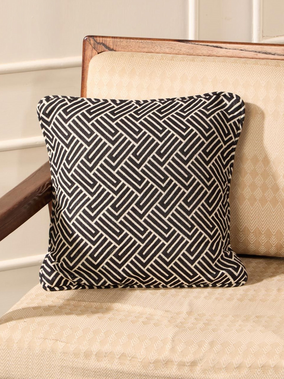 Fabindia Geometric Cotton Square Cushion Covers - 15.7 x 15.7 In