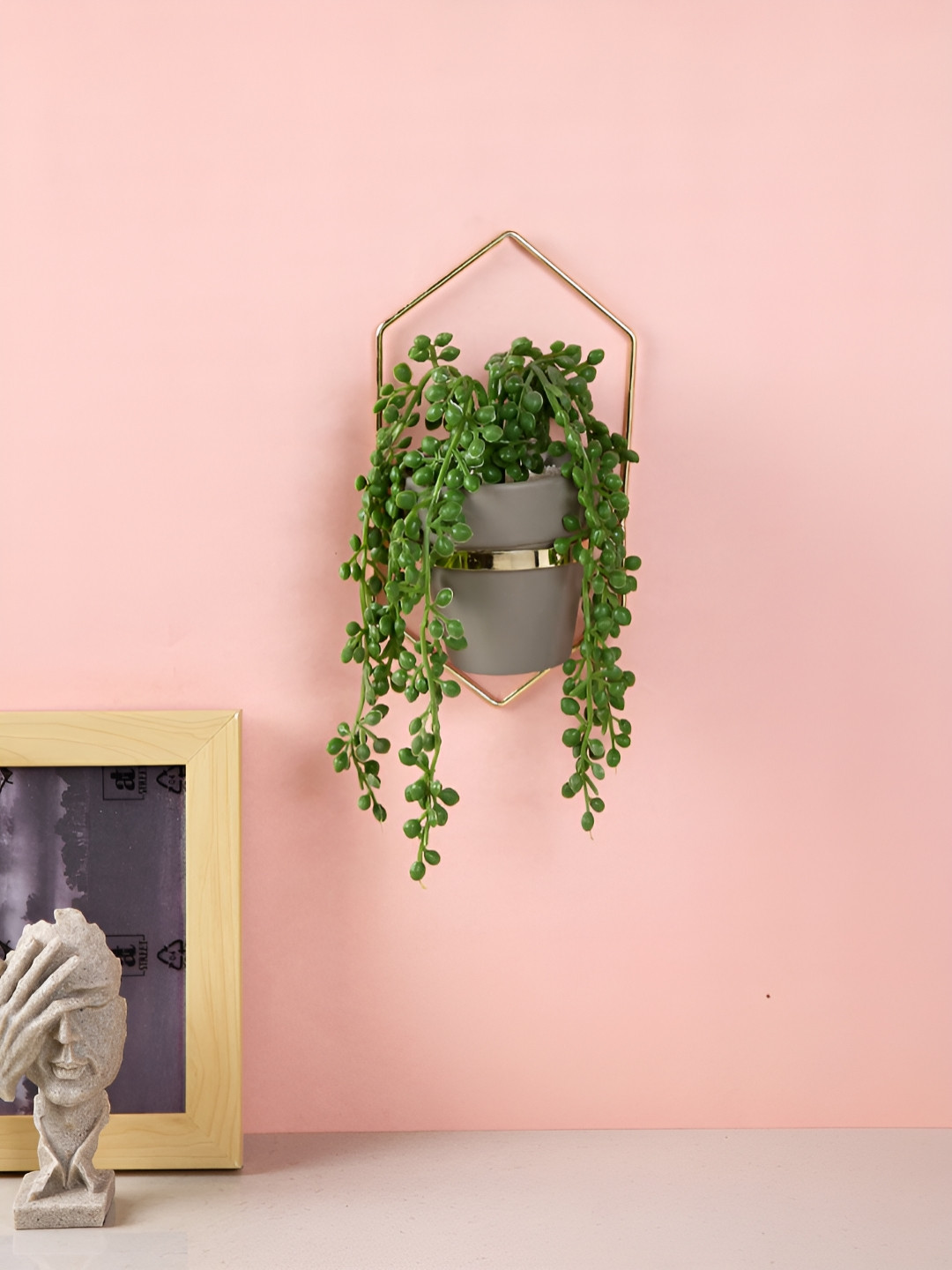 TAYHAA Grey 1 Pieces Hanging Succulent Artificial Plant With Pot