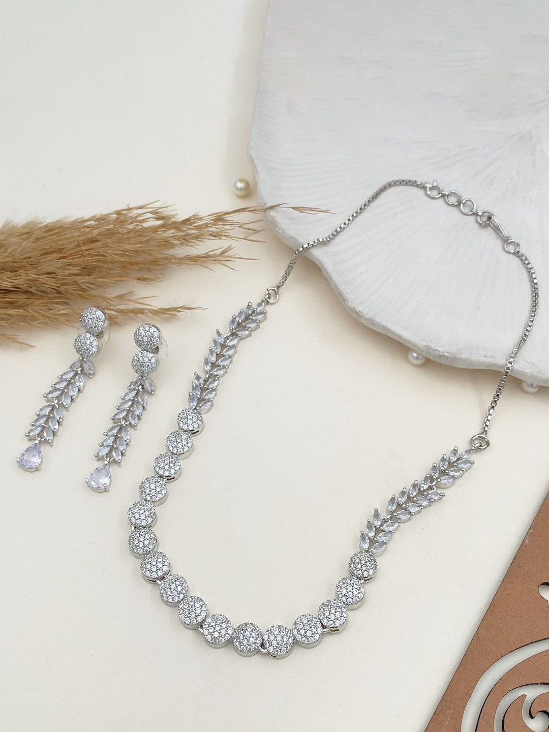 Rare Bello Sliver Plated American Diamond Studded Jewellery Set