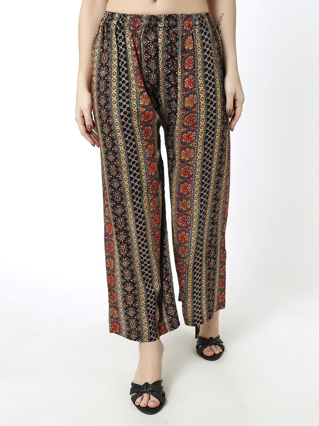 Trendzmy Women Ethnic Motifs Printed Knitted Palazzos