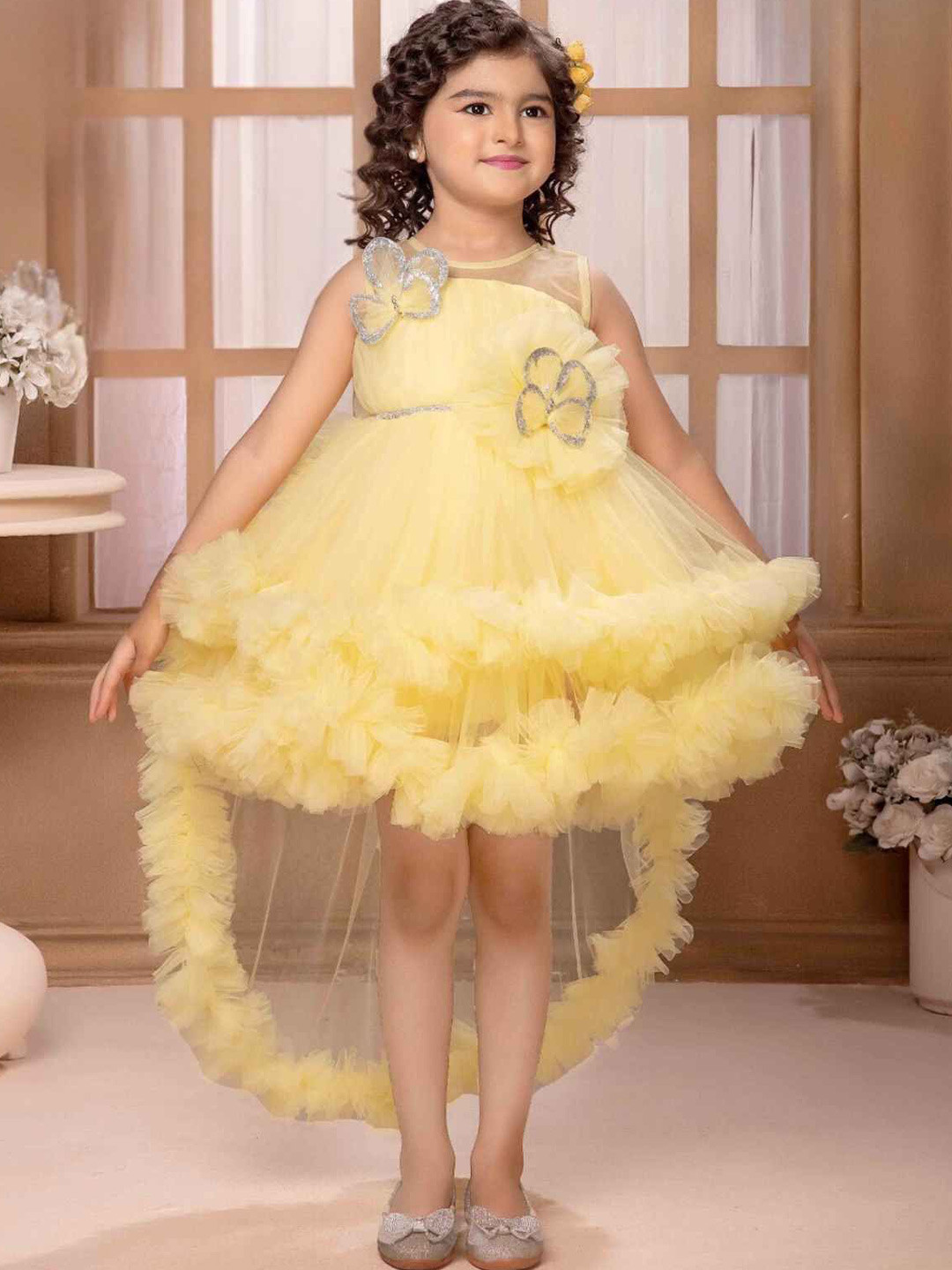 Lagorii Embellished Round Neck Fit & Flare Dress With Tail Back