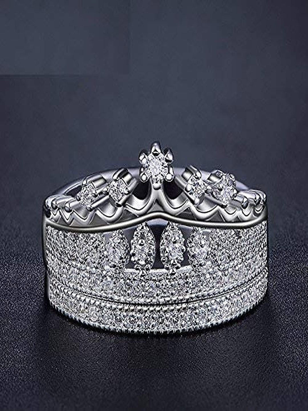 DIVASTRI Set Of 2 Sliver-Plated Cubic Zirconia Studded Crown Ring