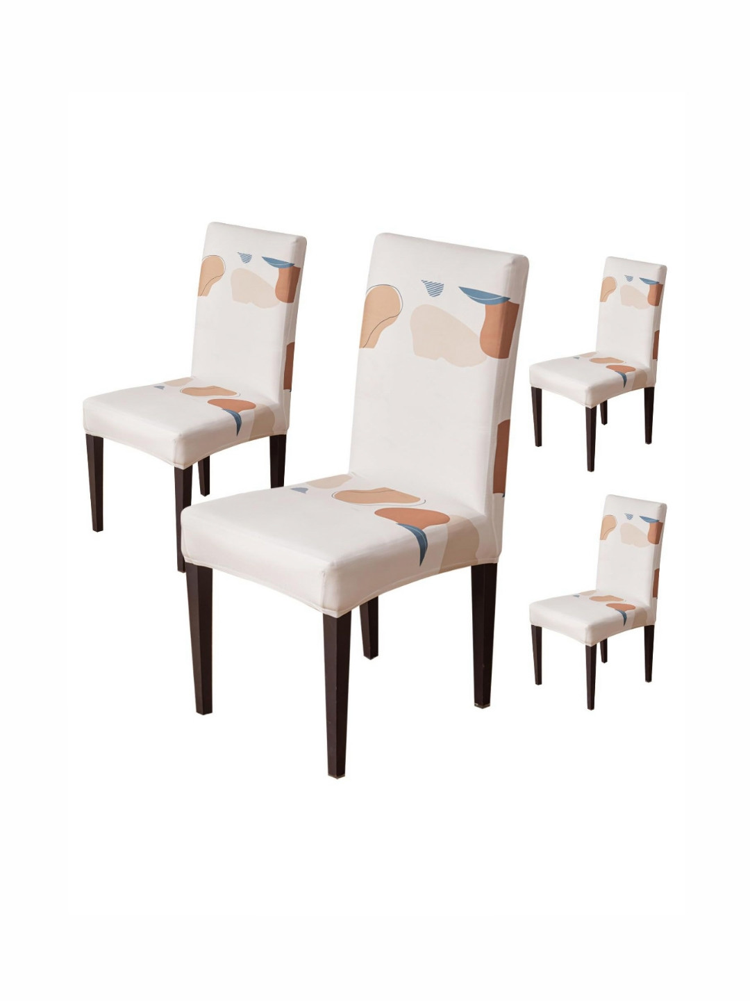 HOUSE OF QUIRK Set Of 4 Beige Printed Stretchable Washable Short Dining Chair Covers