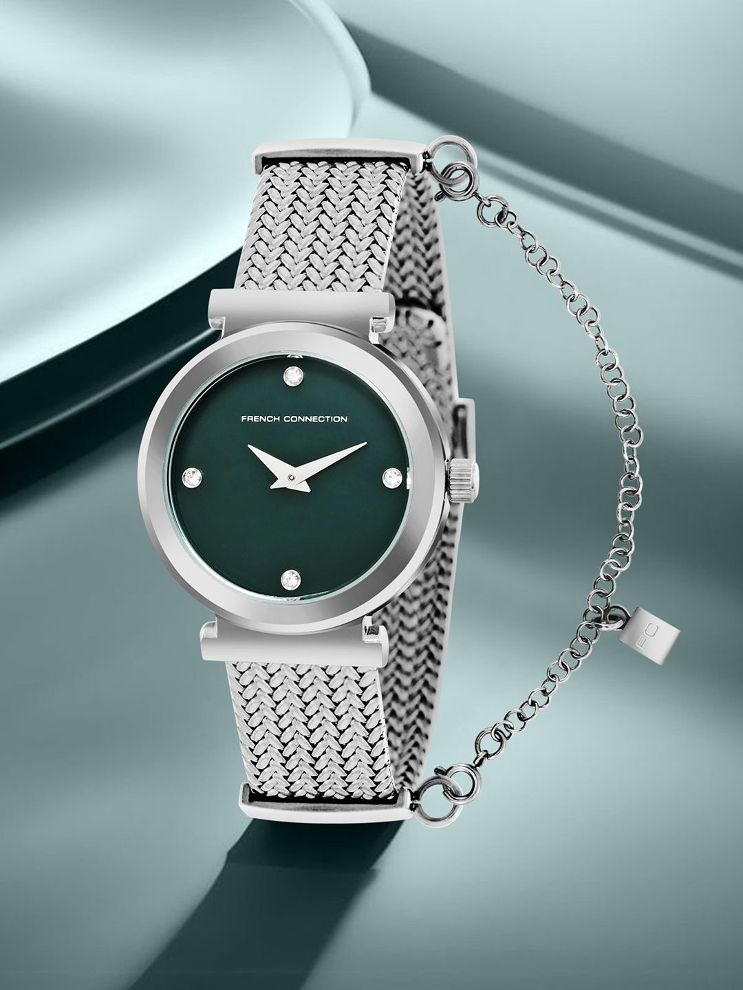 French Connection Women Embellished Dial & Stainless Steel Bracelet Style Straps Analogue Watch FCH8SM
