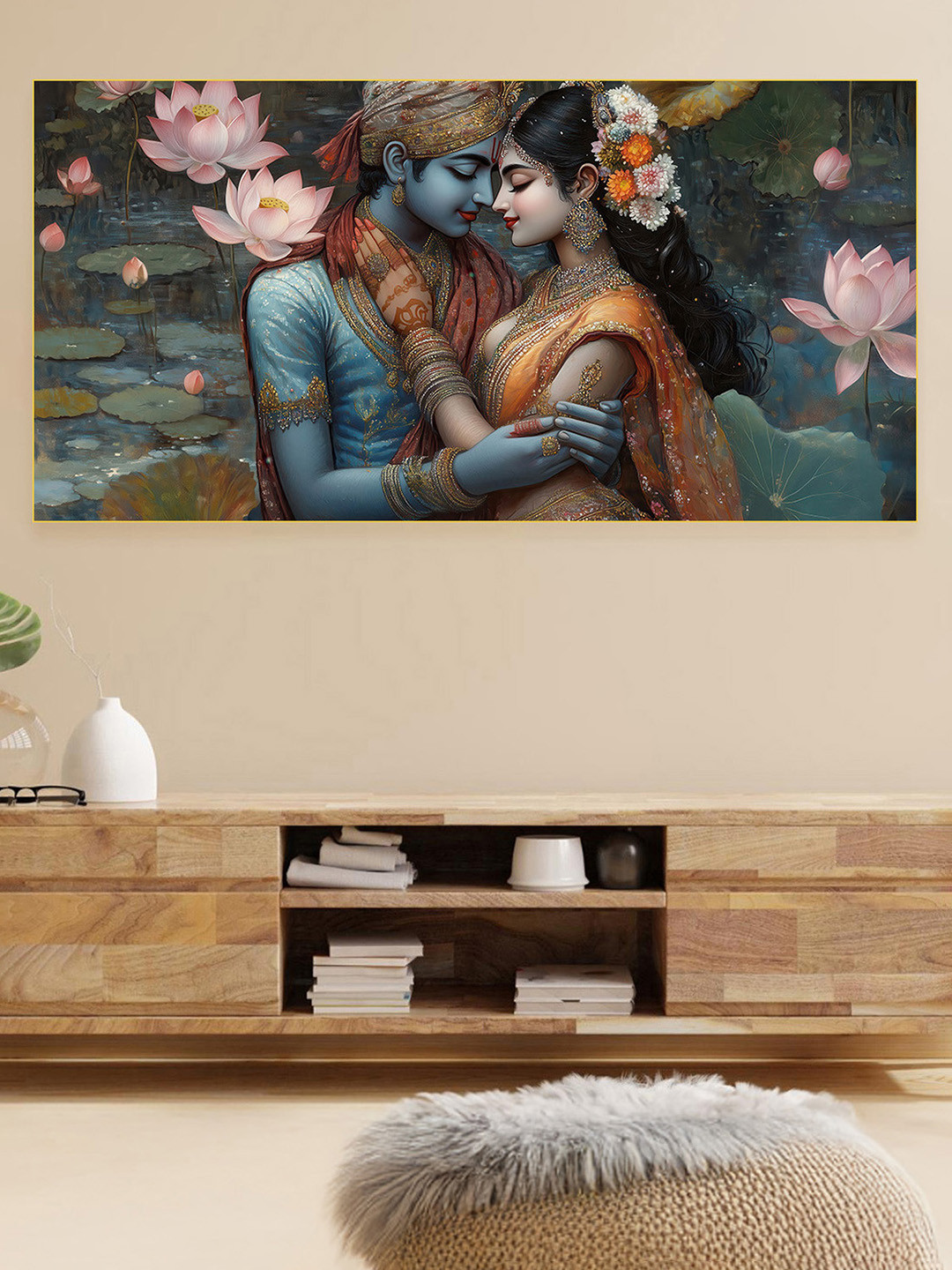 nestroots Grey Pattachitra Playfulness of Krishna and Radha Canvas Religious Wall Painting