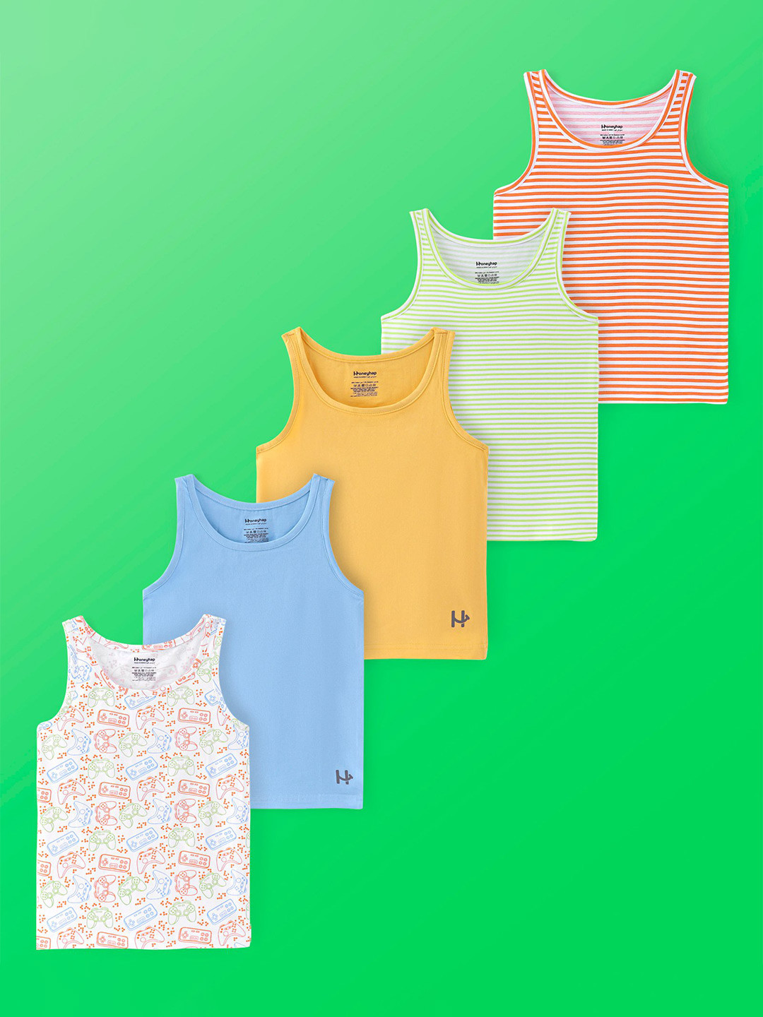 Honeyhap Boys Pack Of 5 Striped Basic Innerwear Vests 18035803