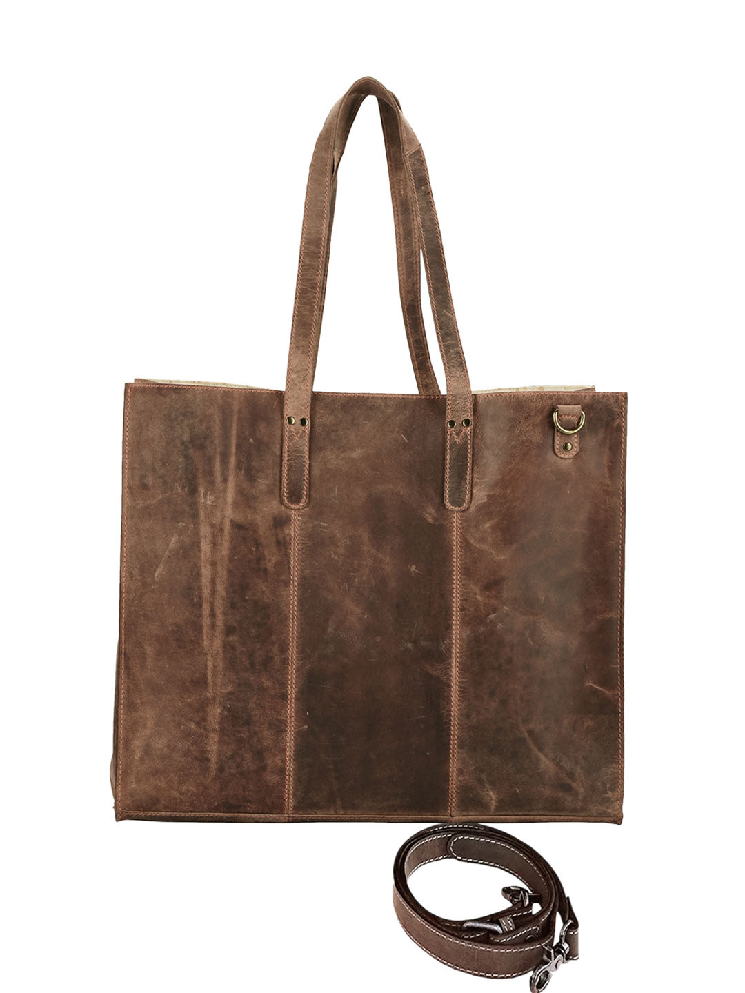 MANDAVA Leather Shopper Shoulder Bag with Fringed