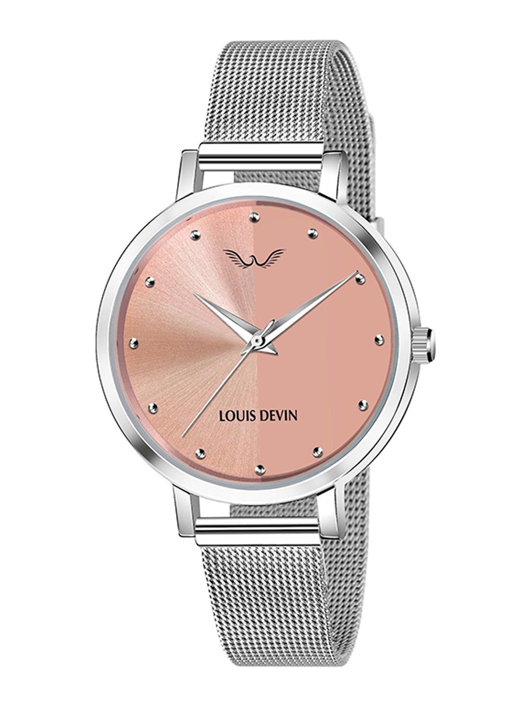LOUIS DEVIN Women Brass Dial & Stainless Steel Straps Analogue Watch LD-L144-PNK-CH