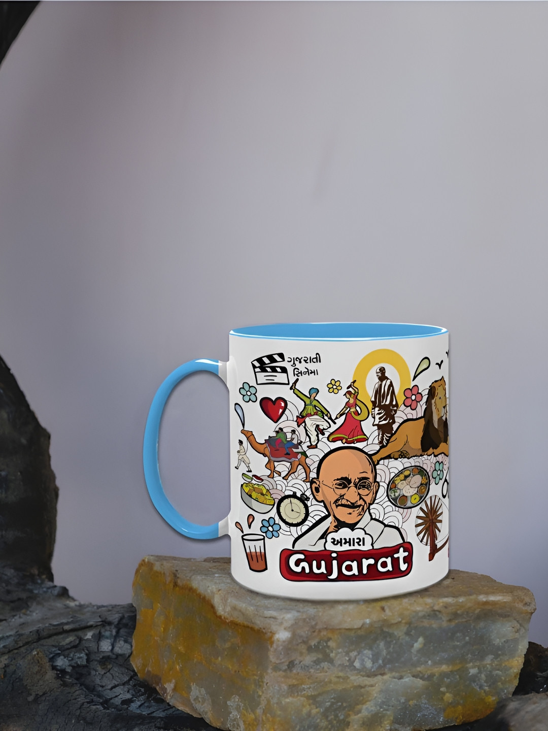 Indigifts Decal White Graphic Ceramic Handmade Mug-325ml