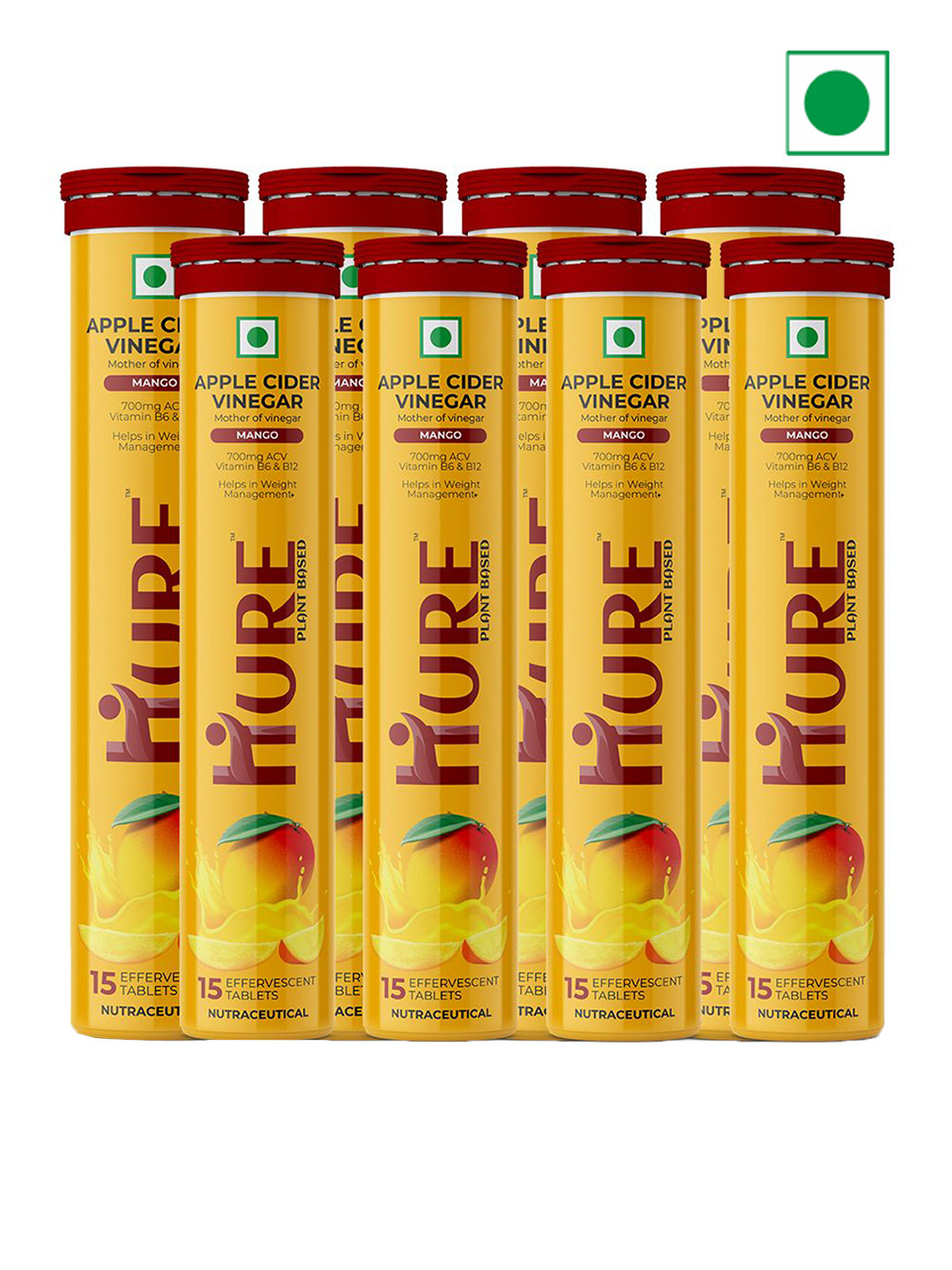 HURE THE PLANT FIX Premium Set Of 8 Mango Apple Cider Vinegar Tablets - 15 Tablets Each