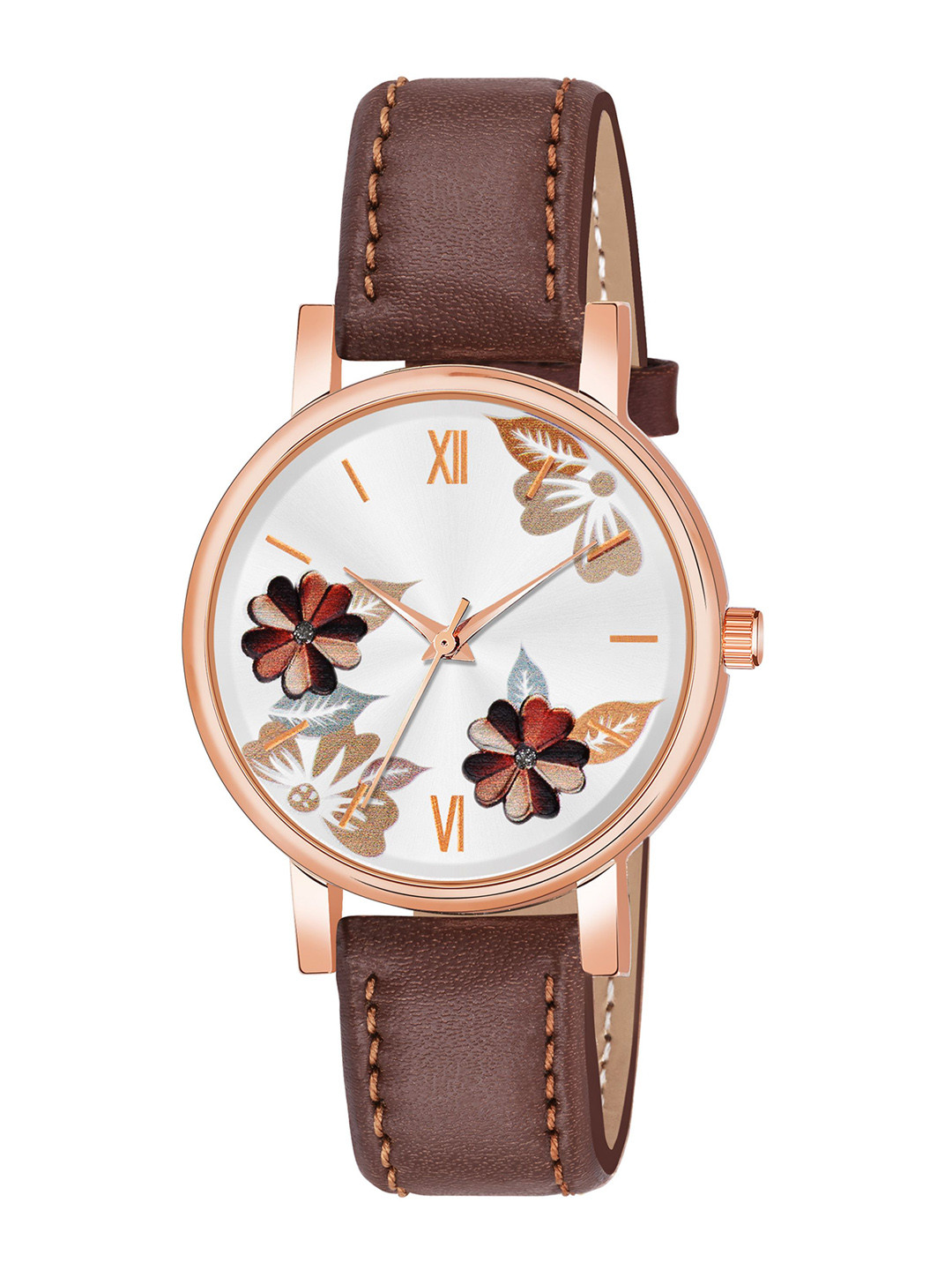 THE SHOPOHOLIC Printed Dial & Leather Straps Analogue Watch K-BROWN