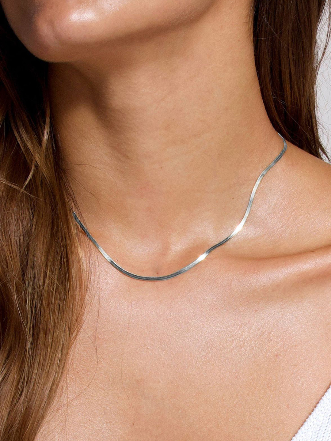 VAMA Women Stainless Steel Silver Flat Snake Herringbone Necklace Chains