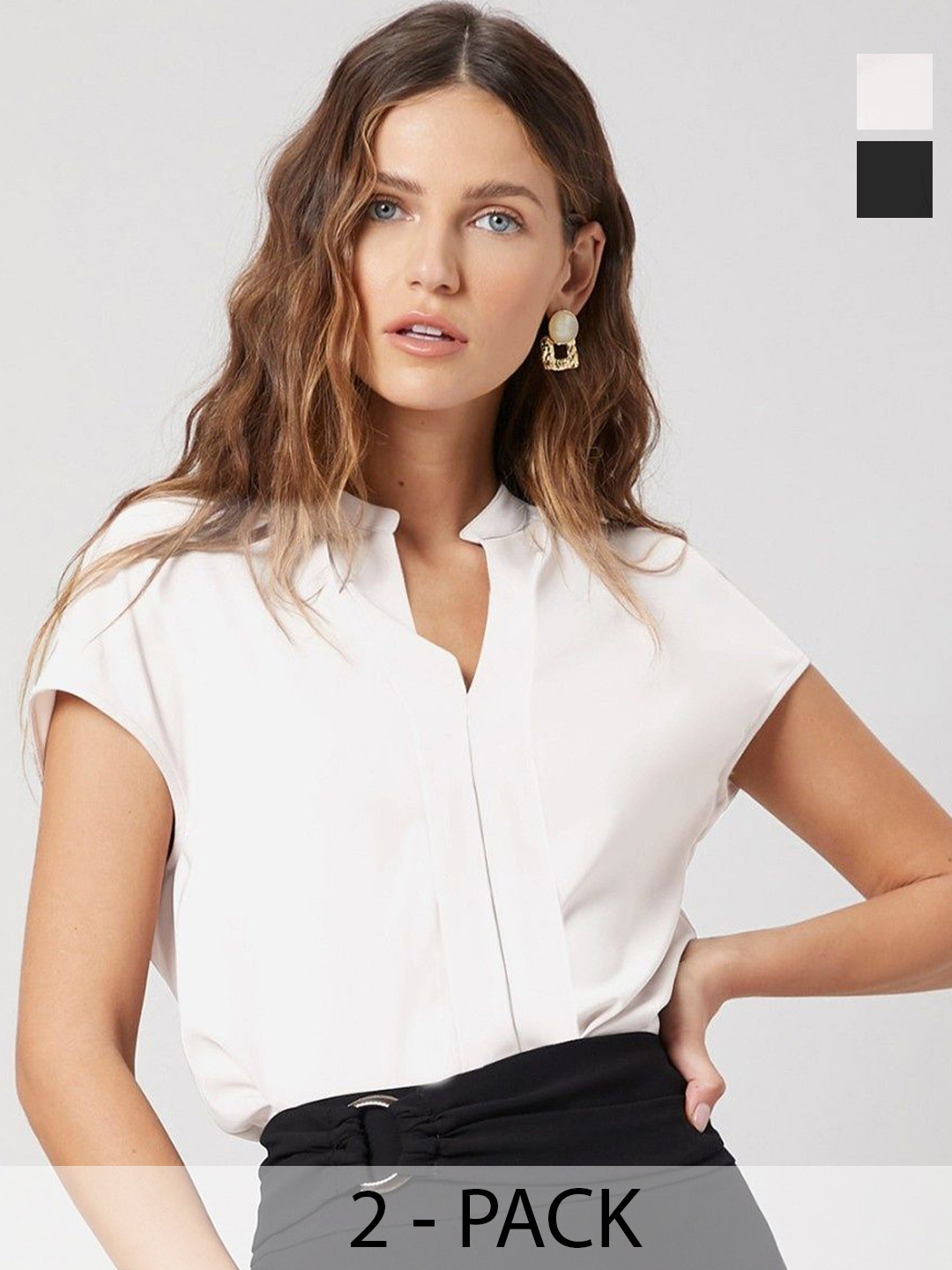 TOOCHKI Pack Of 2 Mandarin Collar Shirt Style Top