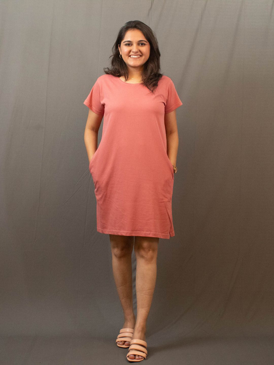 GlamZei 100% Cotton Round Neck With Side Pocket Nightwear T-shirt Dress