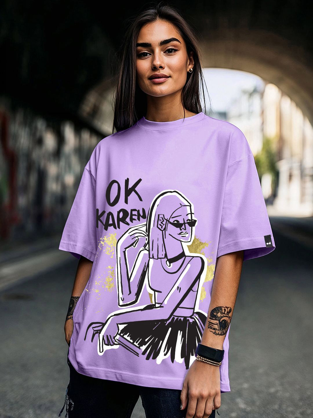 Bewakoof Women's Purple Ok Karen Graphic Printed Oversized  Oversized T-shirt