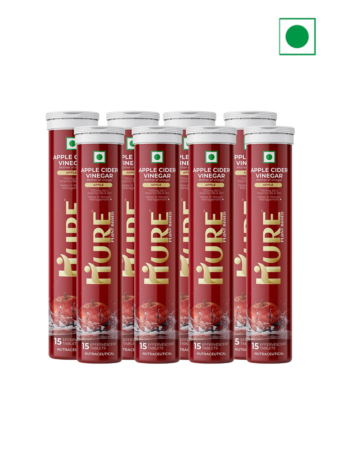 HURE THE PLANT FIX Set Of 8 Apple Cider Vinegar Tablets - 15 Tablets Each
