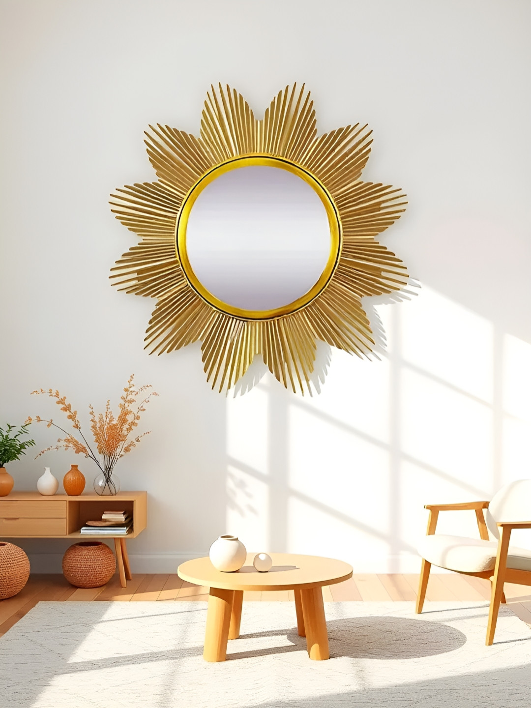 Royaloak Yellow Sunflower Design Glass Wall Mirror