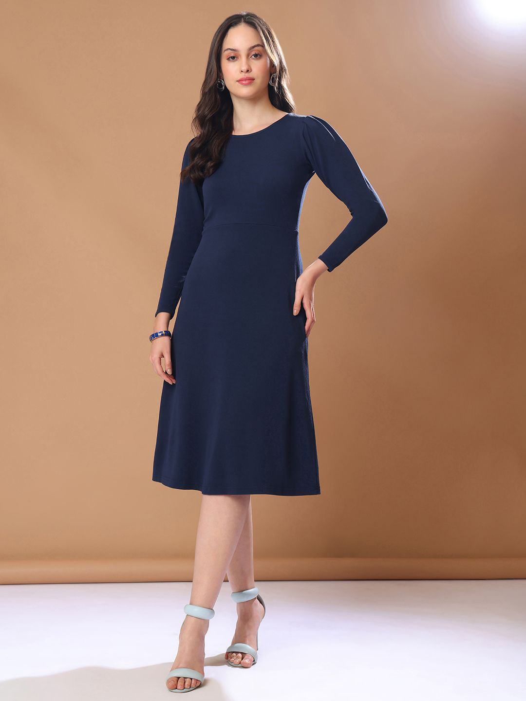 PURVAJA Puff Sleeve A-Line Dress