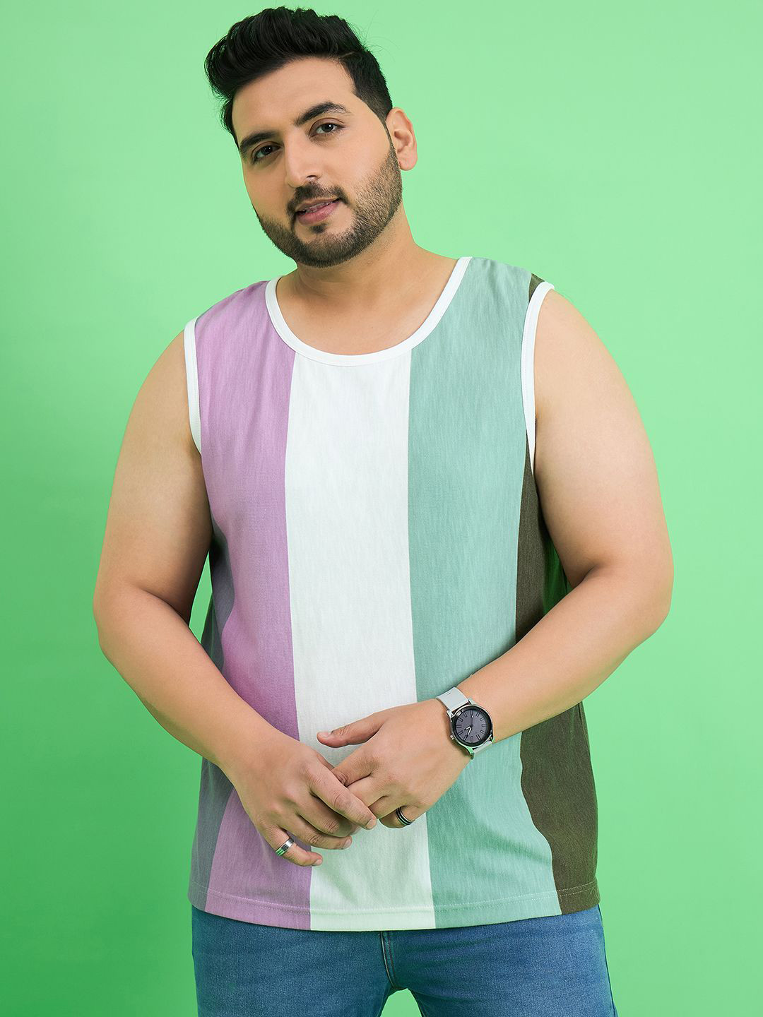 bigbanana Men Plus Size Colourblocked Pure Cotton  Undershirt Vest