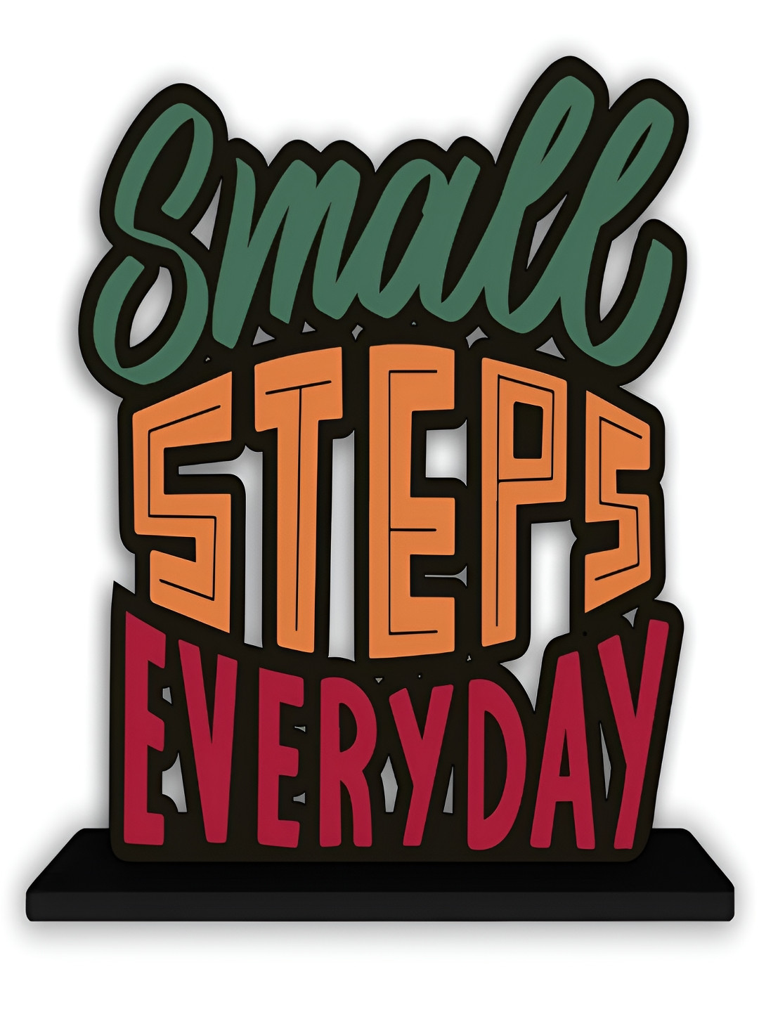Phirki Studio Small Steps Everyday Positive Quotes Black Wood Natural Study Room Small Showpiece - 5.5 Inches
