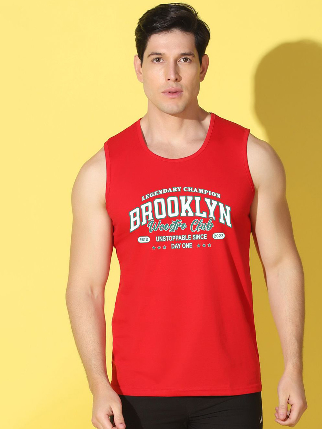 WOOSTRO Printed Gym Innerwear Vest VWS26 BKLN RED