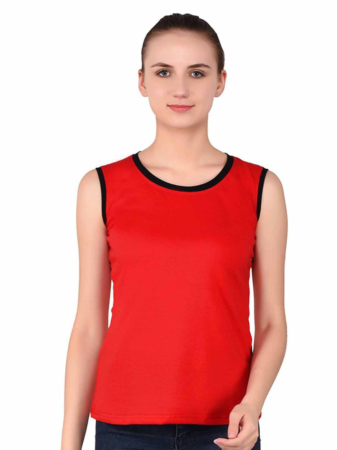 BEYOU FASHION Women Red Sleeveless T-shirt
