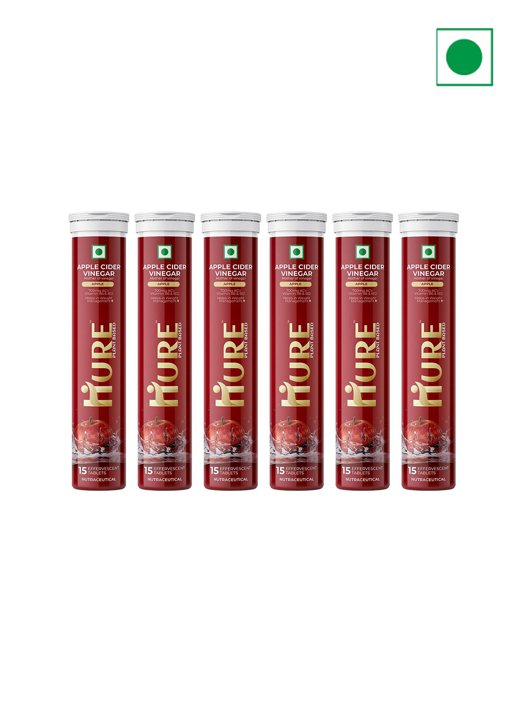 HURE THE PLANT FIX Set Of 6 Apple Cider Vinegar Tablets - 15 Tablets Each