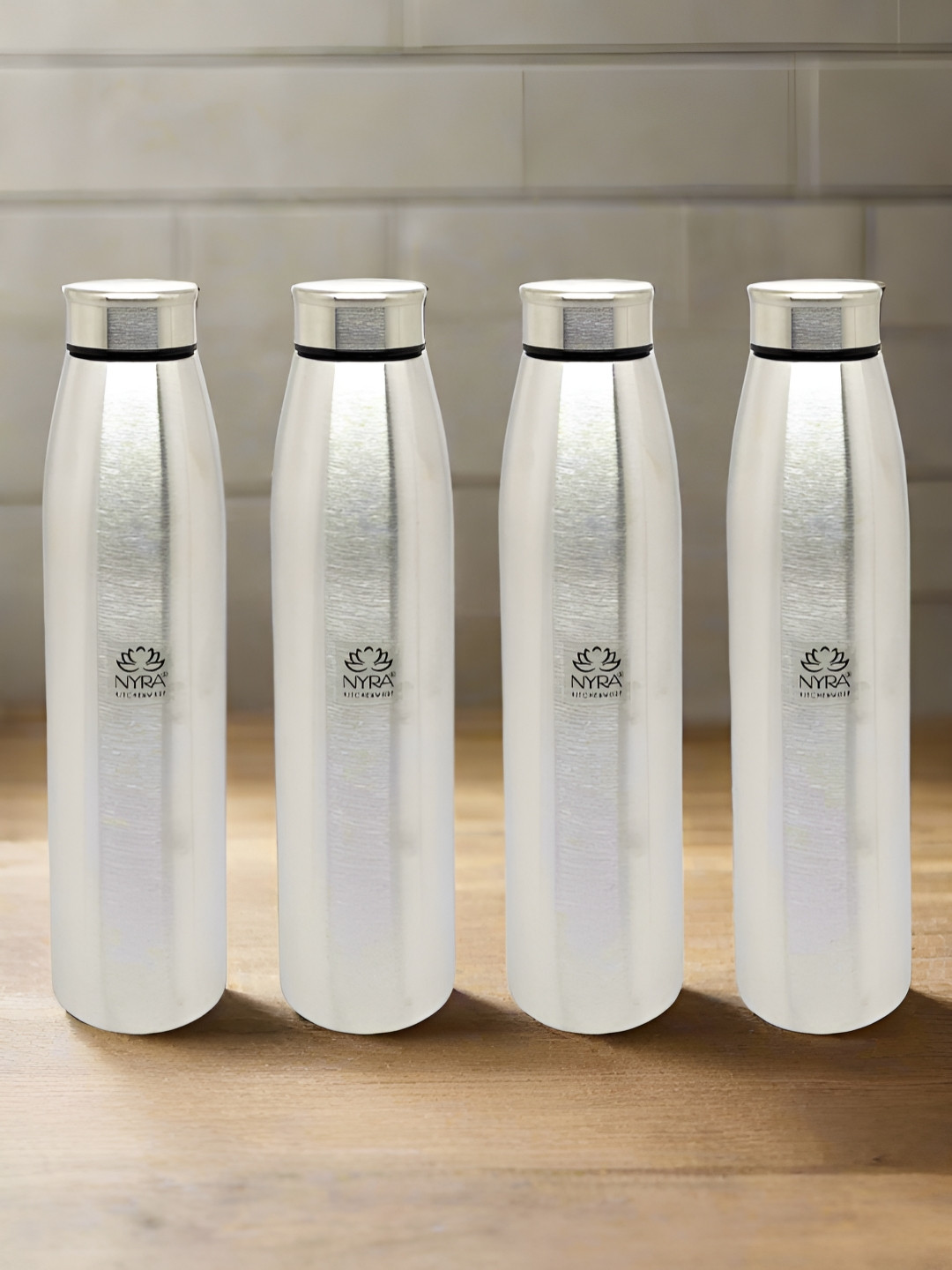 Nyra Kitchenware Brand Logo Stainless Steel Single Wall Vacuum 4 Pcs Water Bottle - 1L