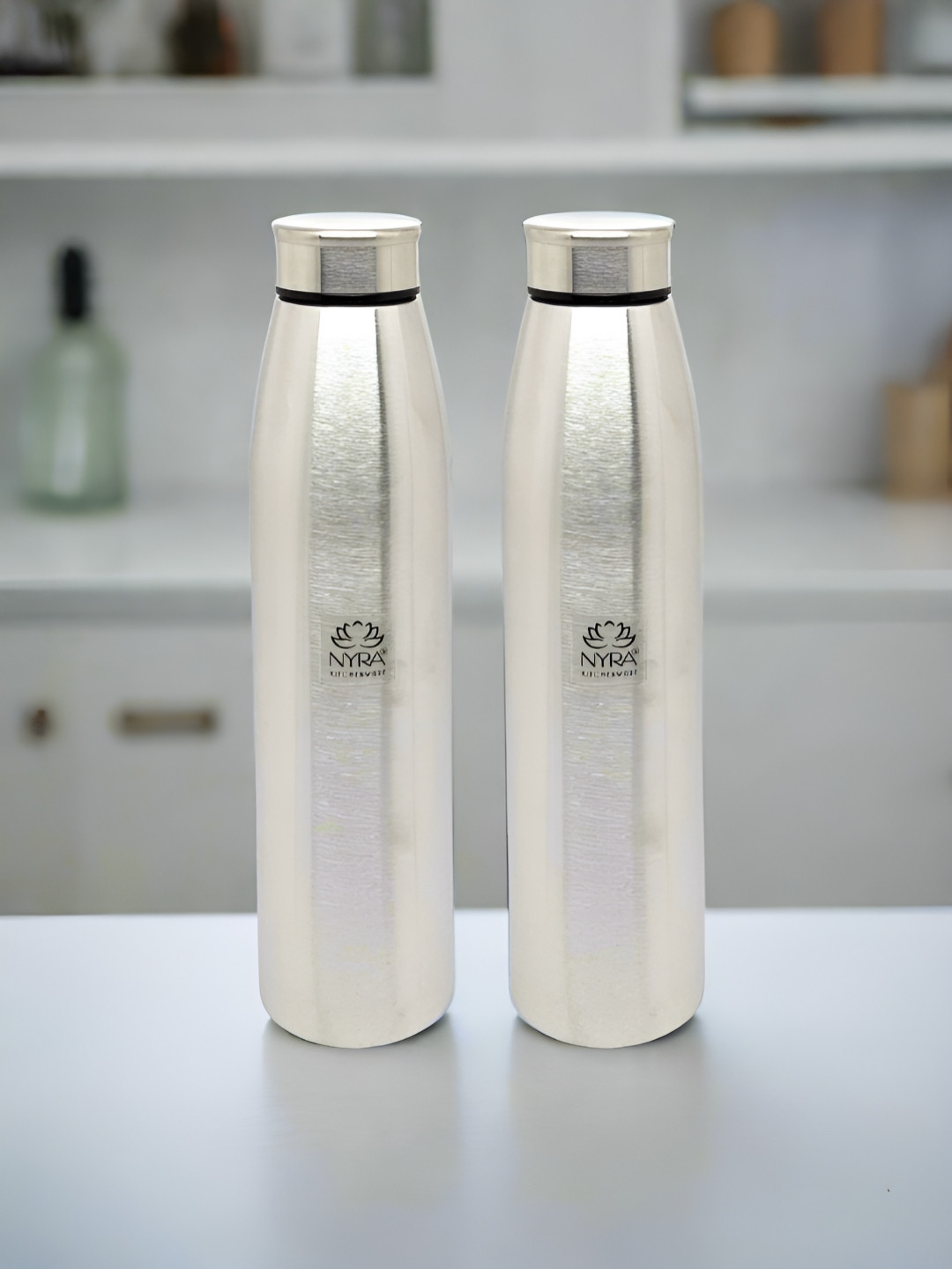Nyra Kitchenware Brand Logo Stainless Steel Single Wall Vacuum 2 Pcs Water Bottle - 1L