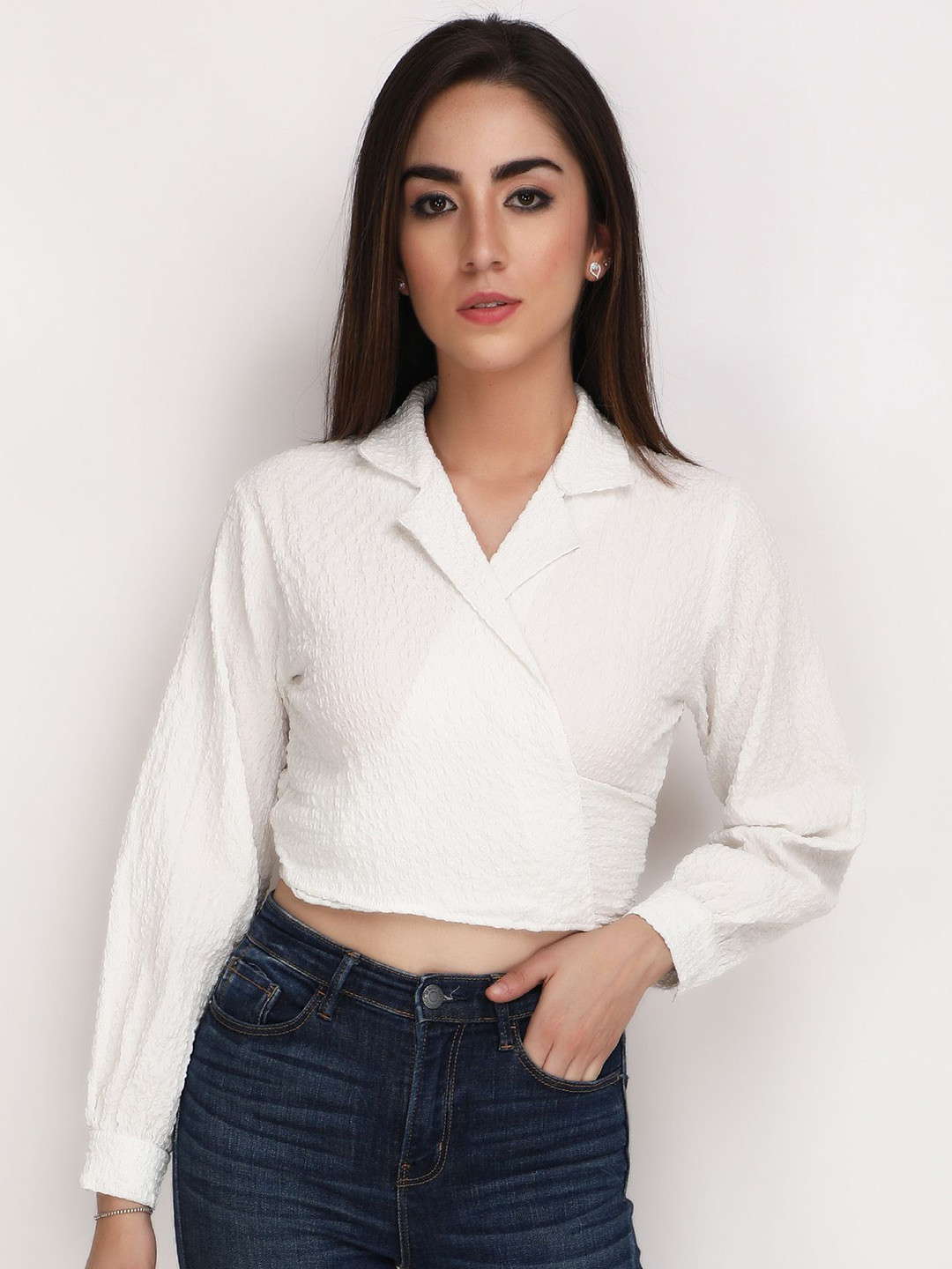 JAKANARY Lapel Collar Crop Top