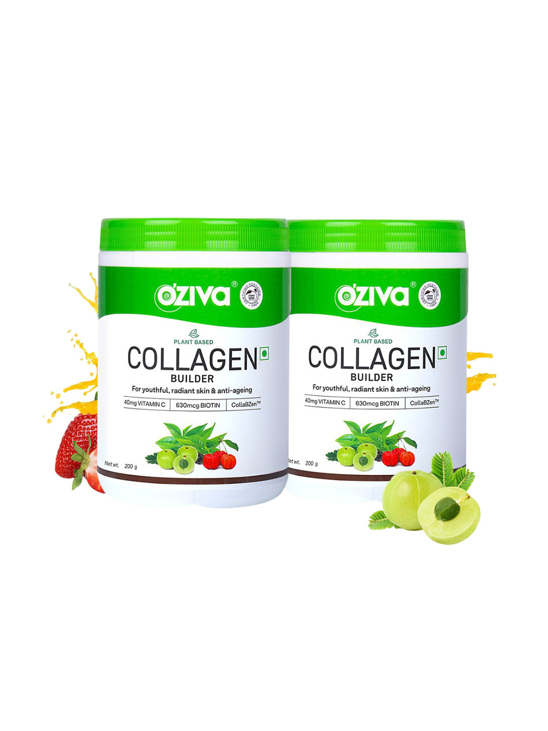 OZiva Set Of 2 Plant Based Classic Tangy Amla Collagen Builder With Biotin - 200 g Each