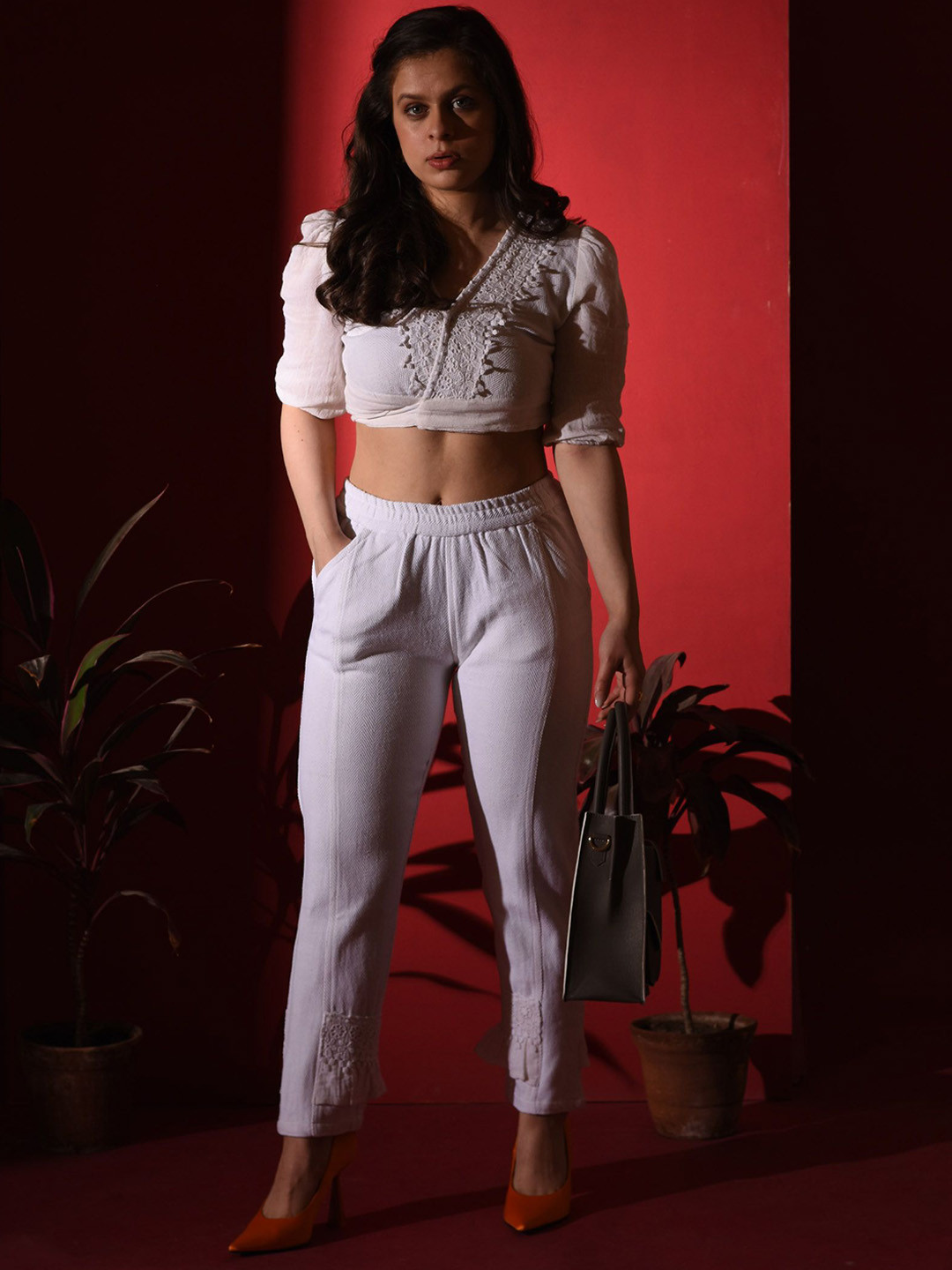 WHIMS Flared Crop Top With Trousers Co-Ords